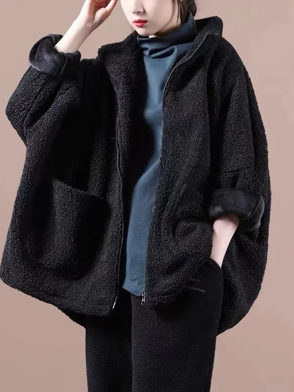 حجم كبير المرأة فرو الضأن Jaet الخريف الشتاء جديد Sle عالية الإحساس المفتوحة سترة دافئة فضفاضة معطف القطن