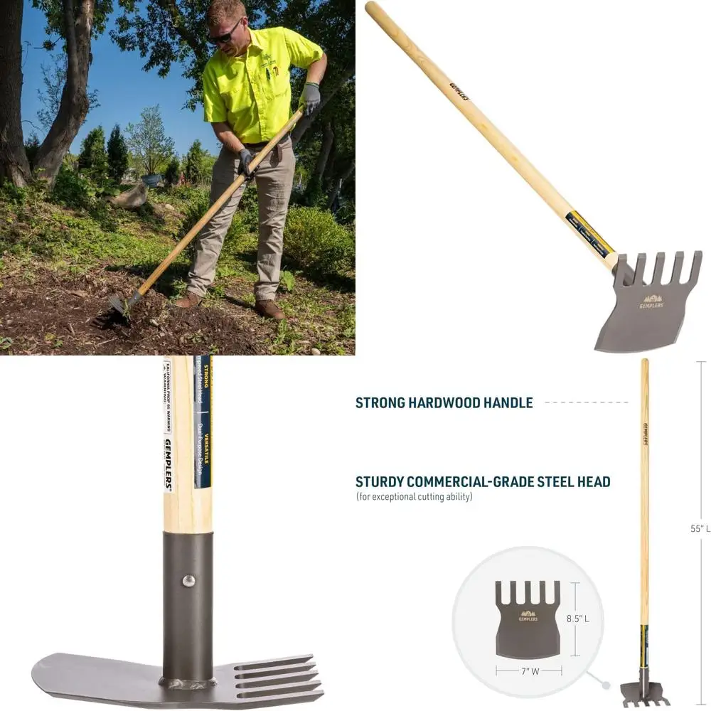 

Мотыга-грабли стальные с деревянной ручкой, зубья 5 дюймов, универсальный инструмент для садоводства и предотвращения пожаров, коммерческое качество