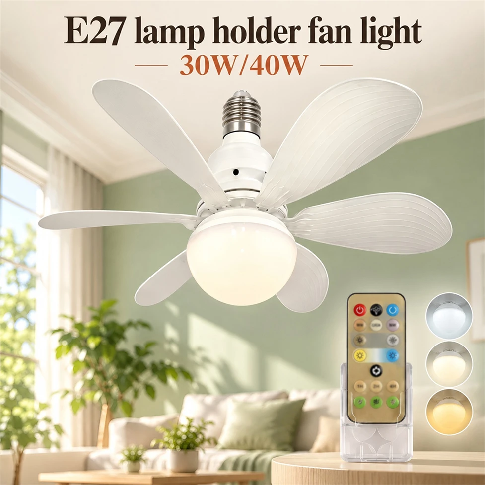 30W/40W LED Ceiling Fan Light E27 with Remote Control Three Color Dimming AC85V-265V Dimming Suitable Living Room Home Lighting