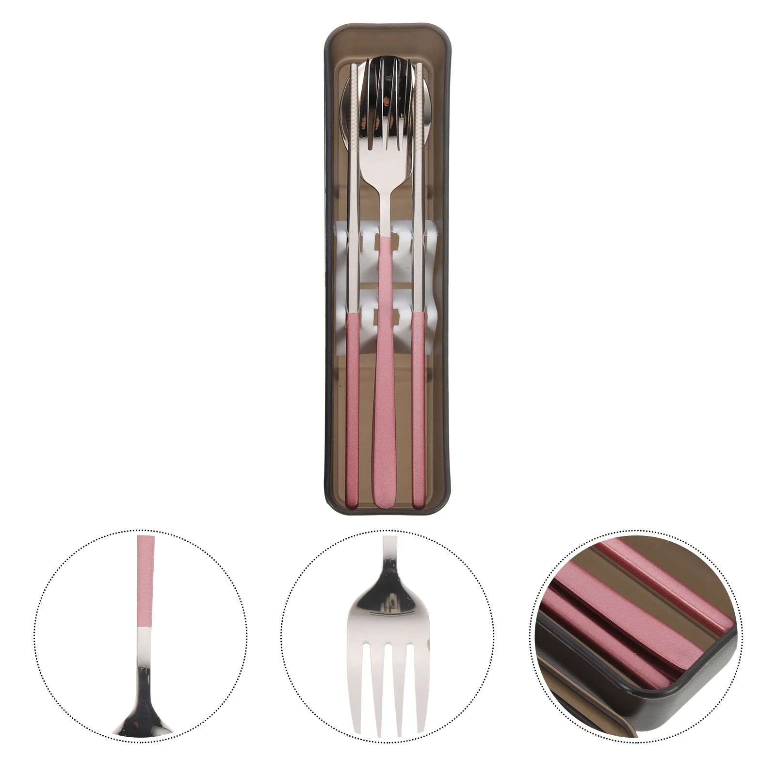 

304 Stainless Steel Portable Cutlery Set Reusable Silverware With Case Travel Utensils Fork Spoon Easy Clean Rounded