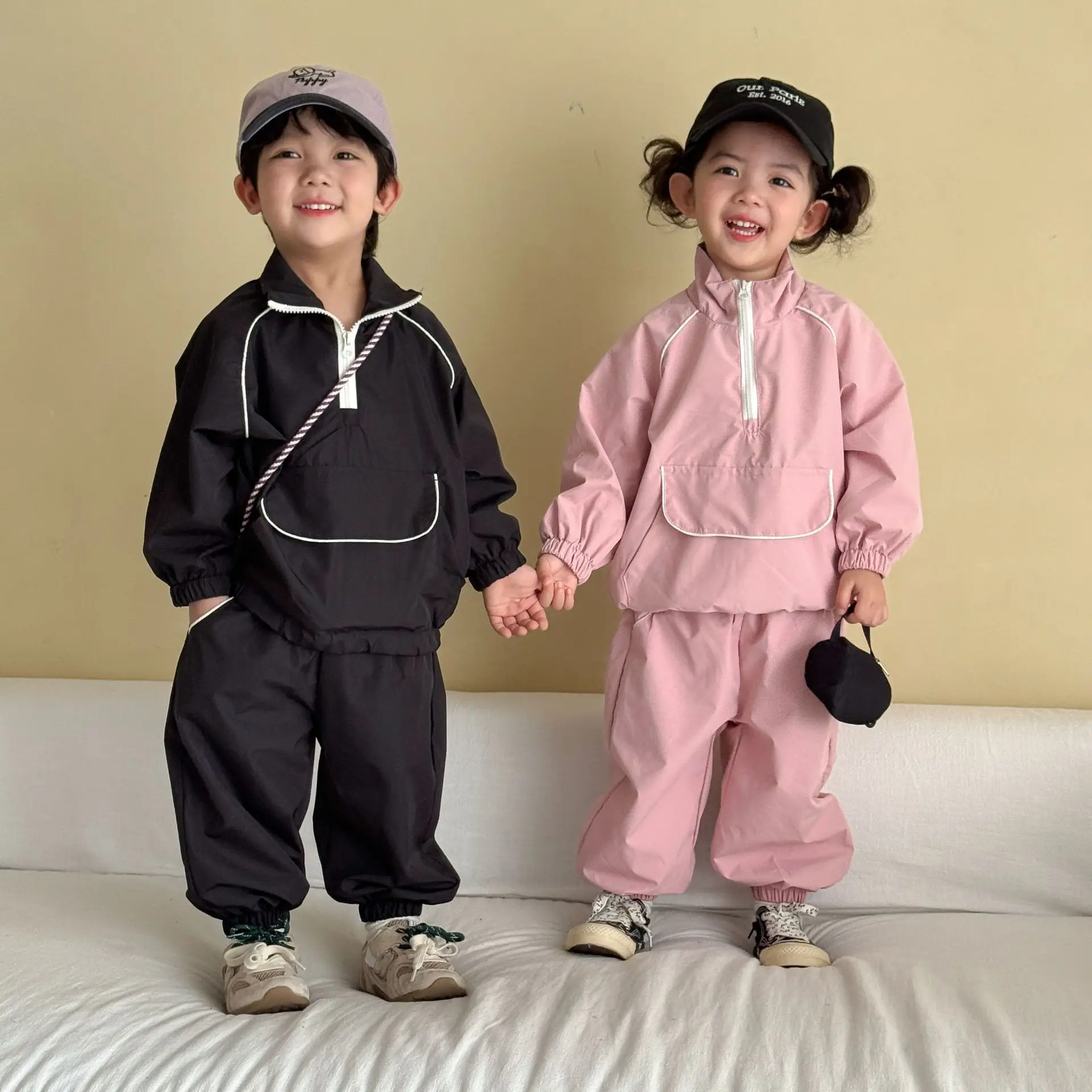 2026 Autumn New Children Long Sleeve Clothes Set Boys Girls Interchange Jacket + Casual Pants 2pcs Suit Kids Solid Loose Outfits