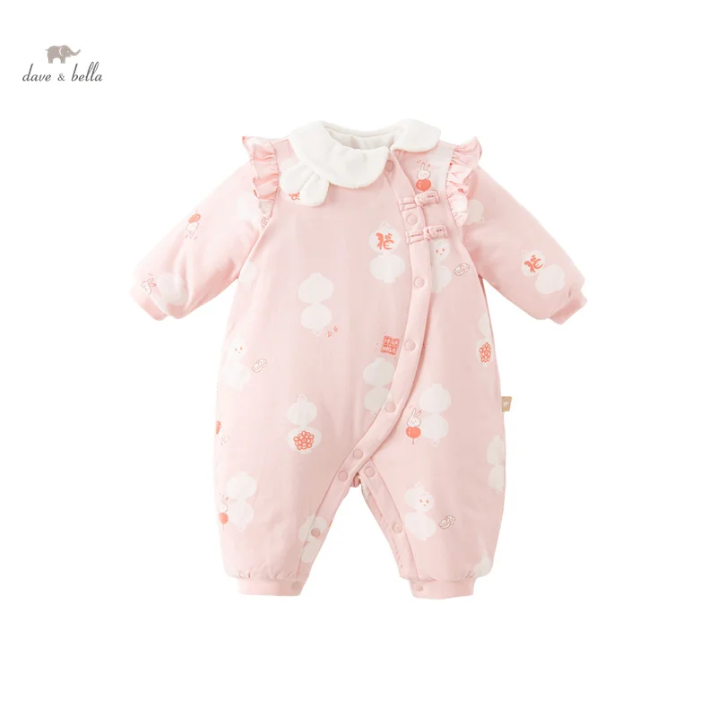 Dave Bella Baby Jumpsuit Romper Newborn Creeper 2023 Autumn Winter New Girls Warm Plush Casual Fashion Lovely Sweet DB4238051