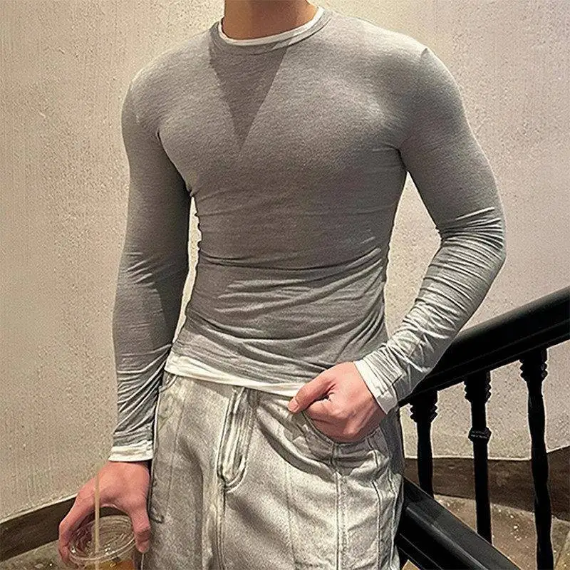 

ay American Sle Long Sve T-irt Men's Fitn Sport Muscle Elastic Slim Fit Inner irt Base irt 005k Breathable Y...