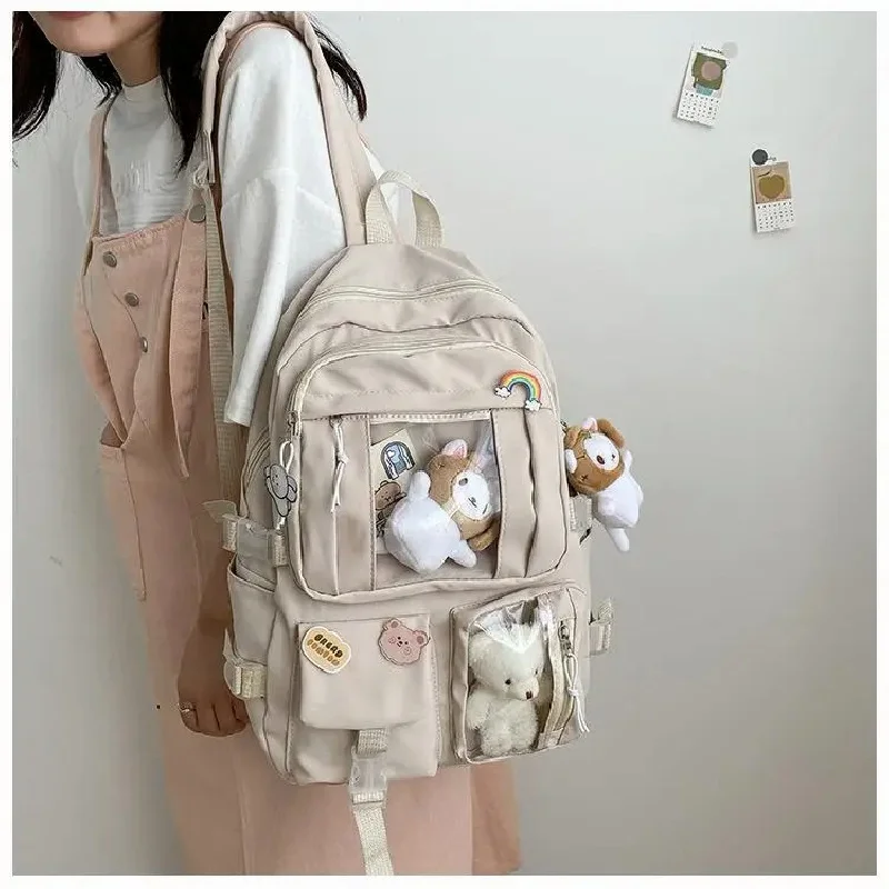 Sweet Cute Nylon Y2K Ita Bag Backpack for Women Classic Causal Designer Girl Bag Doll Pendant Fashion School Bag for Girl