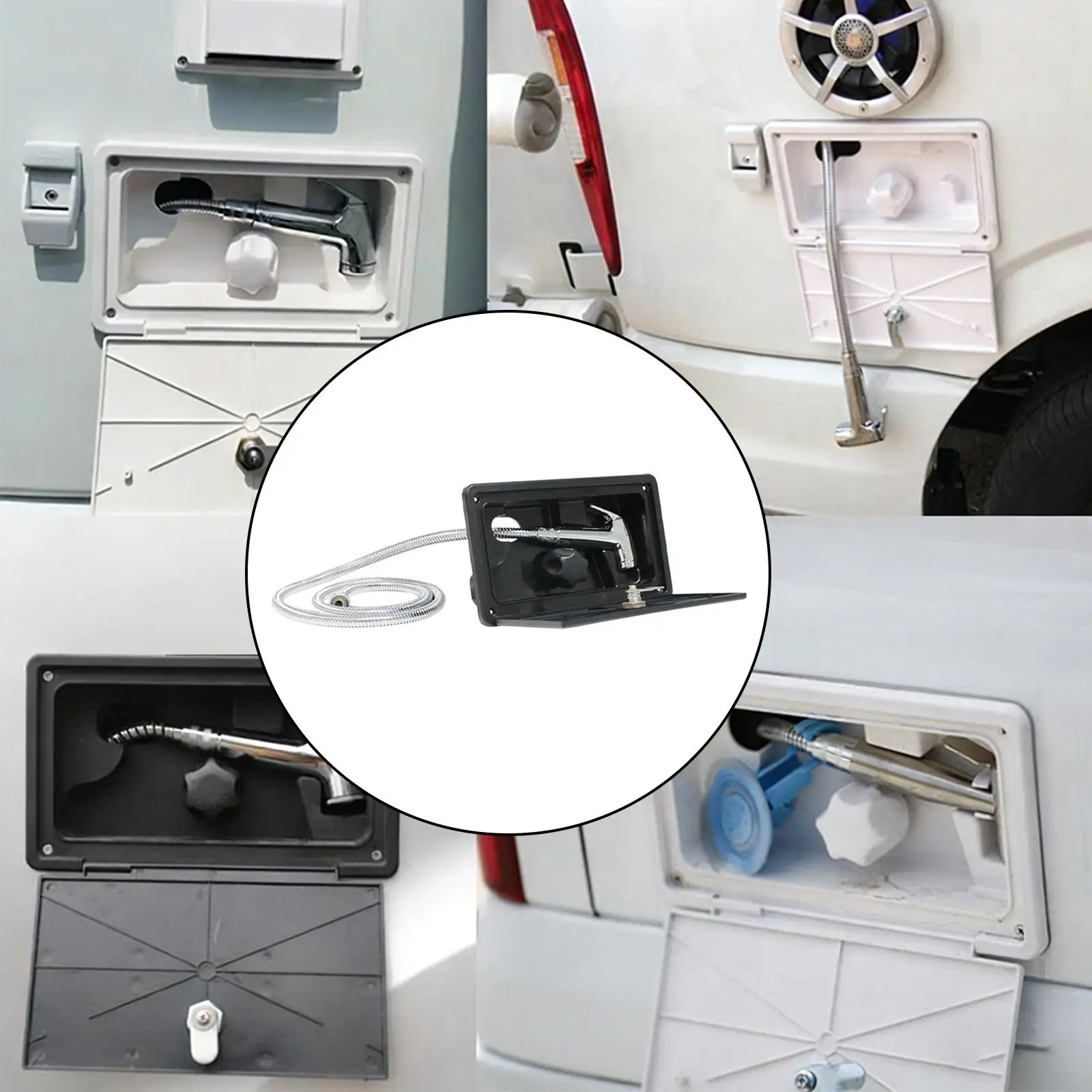 

RV Shower Box Kit Exterior Temperature Control Stainless Steel Pull Out Head Secure Design for Van Boat Motorhome Camping Hike