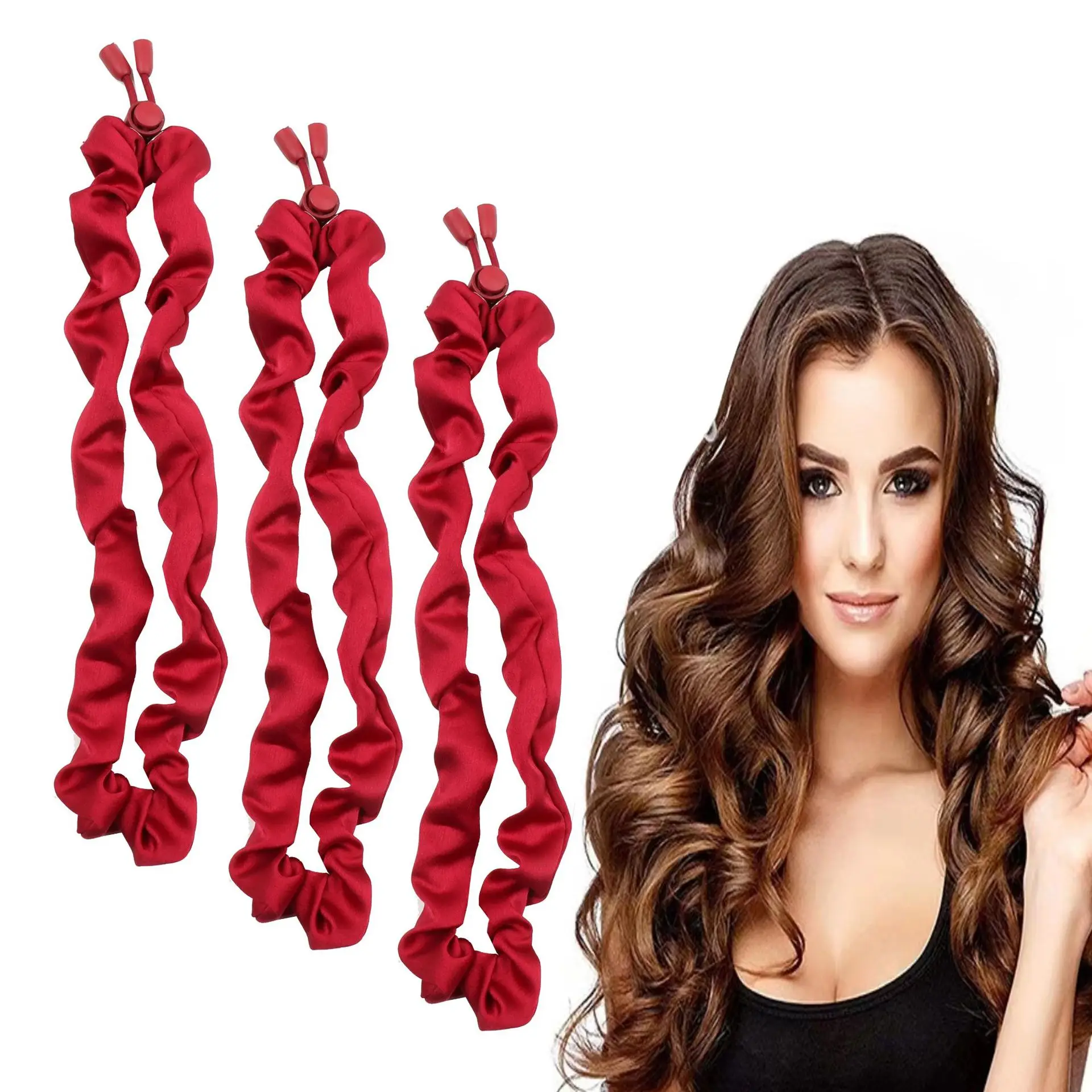 

3pcs Adjustable No-Heat Lazy Curling Rod Satin Wave Non-Damaging High-Elastic Hair Ties Extra Length Scrunchie Elastic Hair Rope