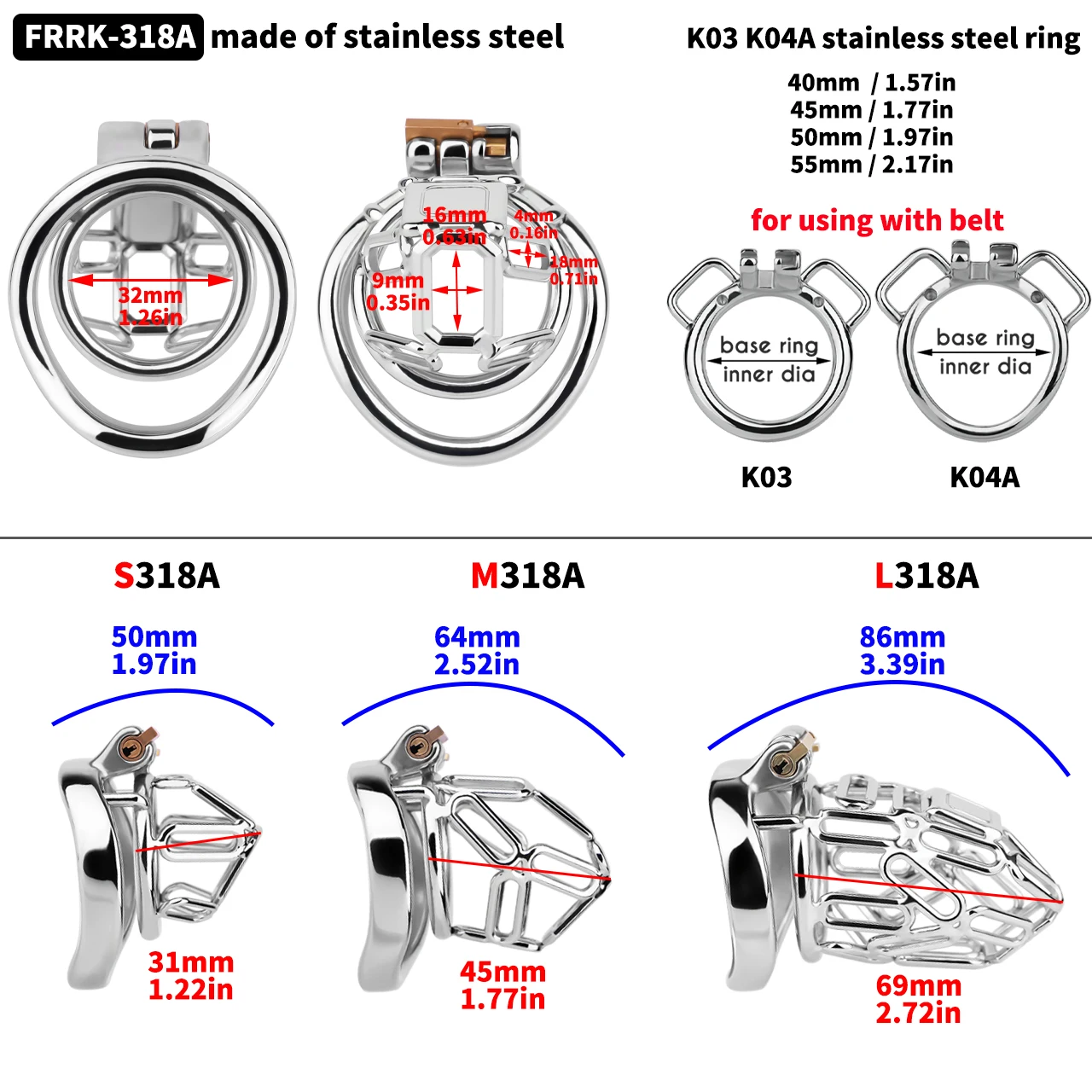 FRRK Breathable Stainless Steel Chastity Device Penis Bondage Lock Two-Way Waist Strap Adult Game Abstinence Erotic Toys For Men