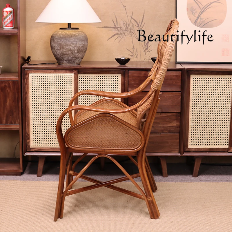 Rattan chair single high backrest rattan woven home office chair real  leisure yang handmade waist rattan chair