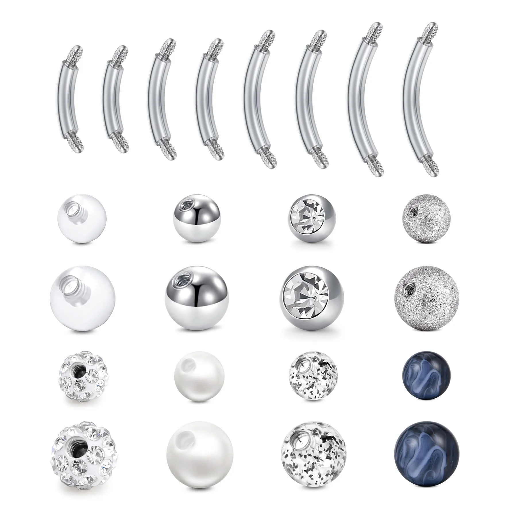 14G Surgical Stainless Steel 6/8/10/12mm Curved Barbell Bar Belly Button Rings With Replacement Balls Navel Piercing Jewelry