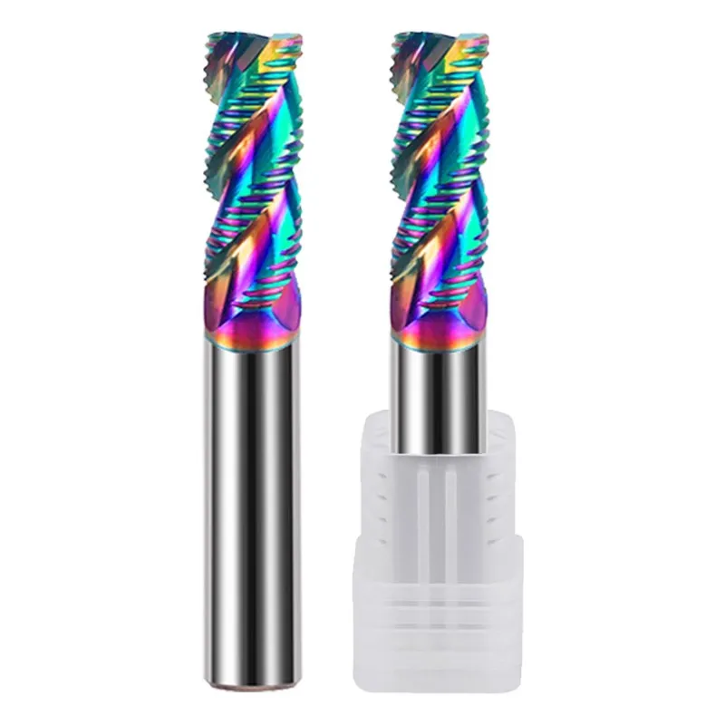 YIFINO HRC60 3-Flute Tungsten Steel Carbide Colorful Coating End Mill For Aluminum CNC Machining Roughing Milling Cutter Tools