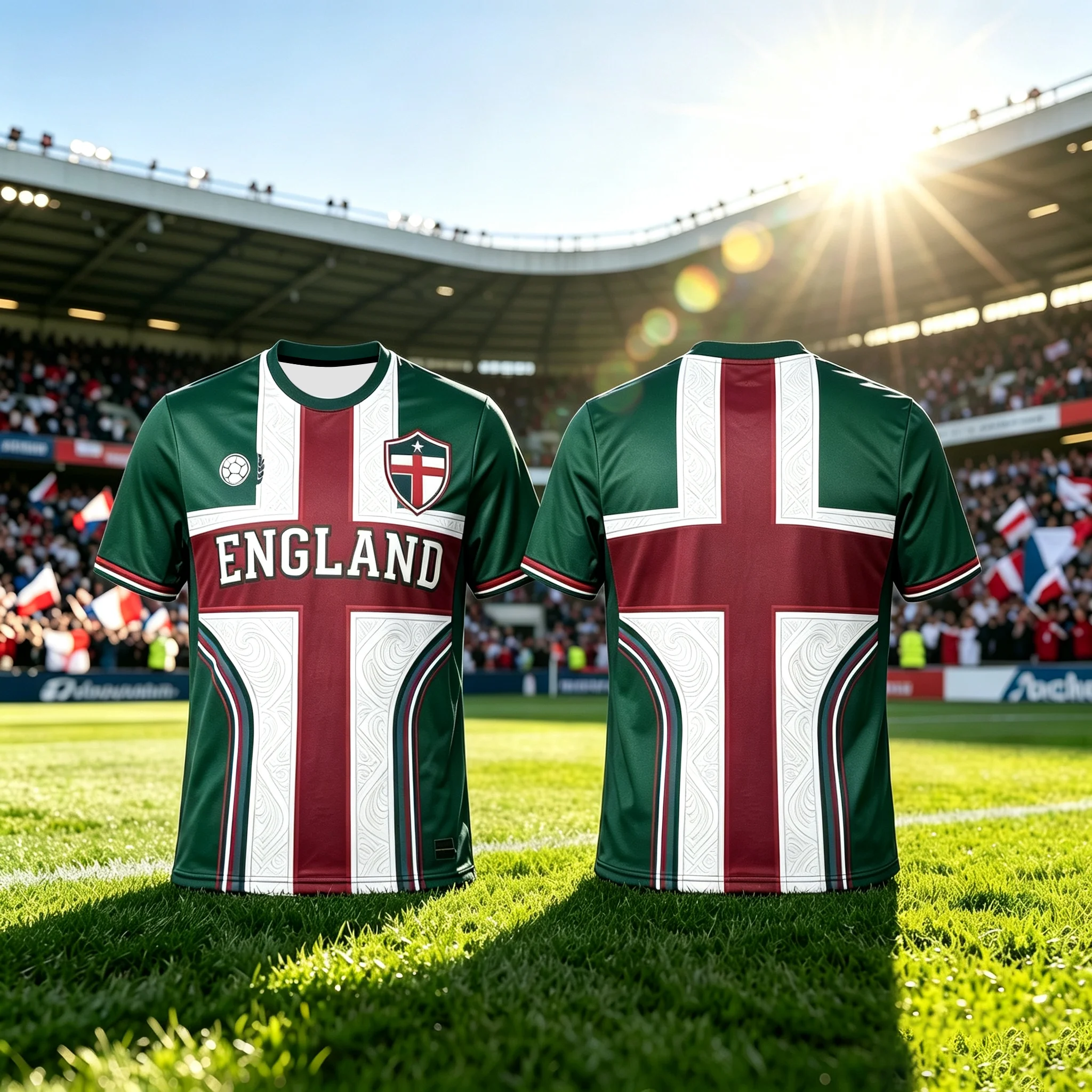 Men England Football Jersey, Cross Pattern Full‑Print Short Sleeve Soccer Shirt, Breathable Quick‑Dry Sports Fan Training Top