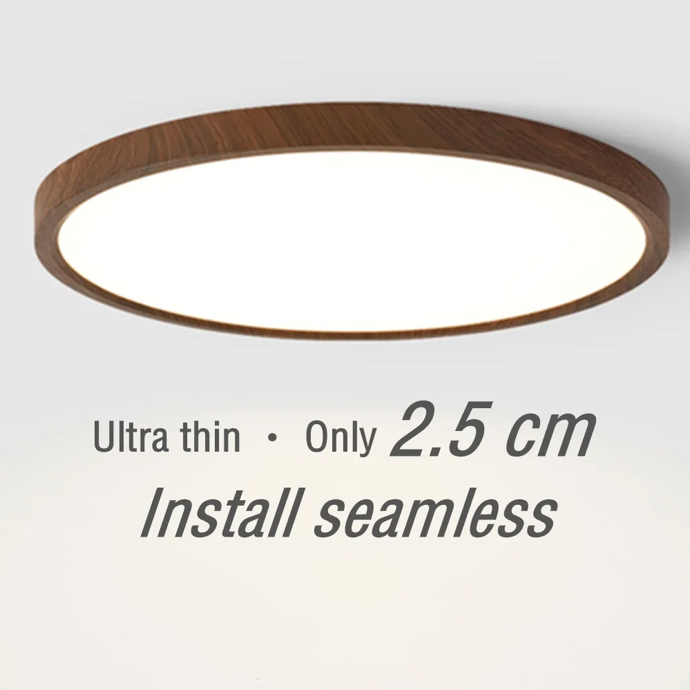 LED Ceiling Light Circular Modern Simple Walnut Wood Grain Decorative Light Living Room Bedroom Balcony Ultra-thin Ceiling Light