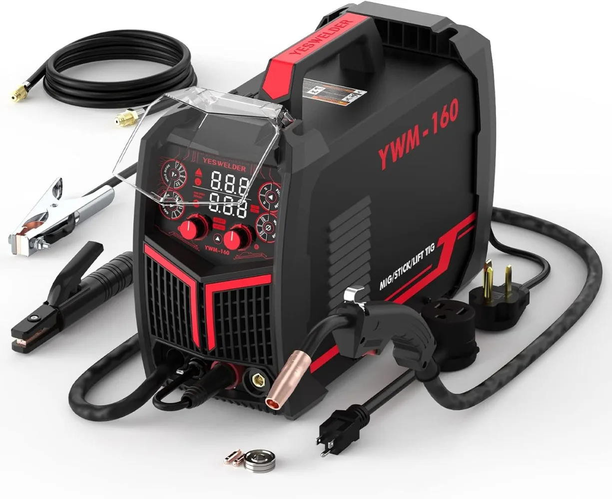 MIG Welder，Flux Cored/MIG/Lift TIG/Stick ARC Welder 4 in 1 Welding Machine，Synergic Control 110V/220V Dual Voltage