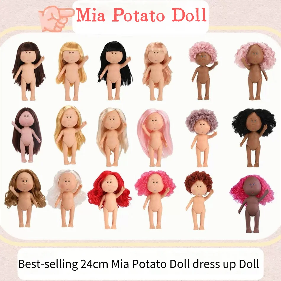 Muñeca Mia de 24 cm, Muñeca de Vinilo BJD con Articulaciones Móviles, Muñeca con Ojos de Botón, Juguete de Compañía para Niñas, Regalo DIY