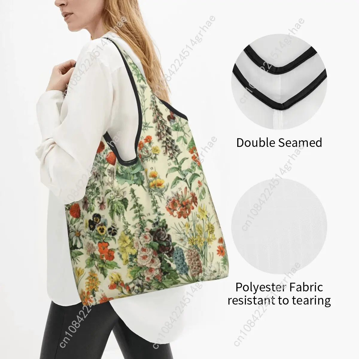 Custom Adolphe Millot Fleurs Shopping Bags Women Portable Big Capacity Groceries Encyclopedia Classic Book Shopper Tote Bags
