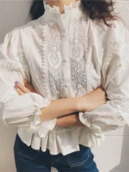GypsyLady Boho Embroidery Lace Chic Blouses Shirts Summer Spring Women Hollow Out Long Sleeve Sexy Ladies Shirt Tops Blouses new