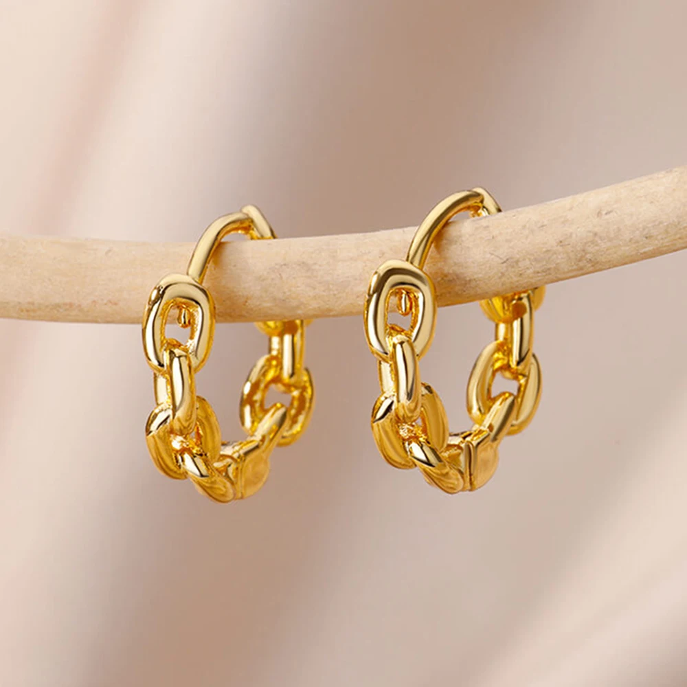 Stainless Steel Hoop Earrings For Women Gold Color Round Square Geometric Earring Female Fashion Ear Jewelry Brincos Gift 2024