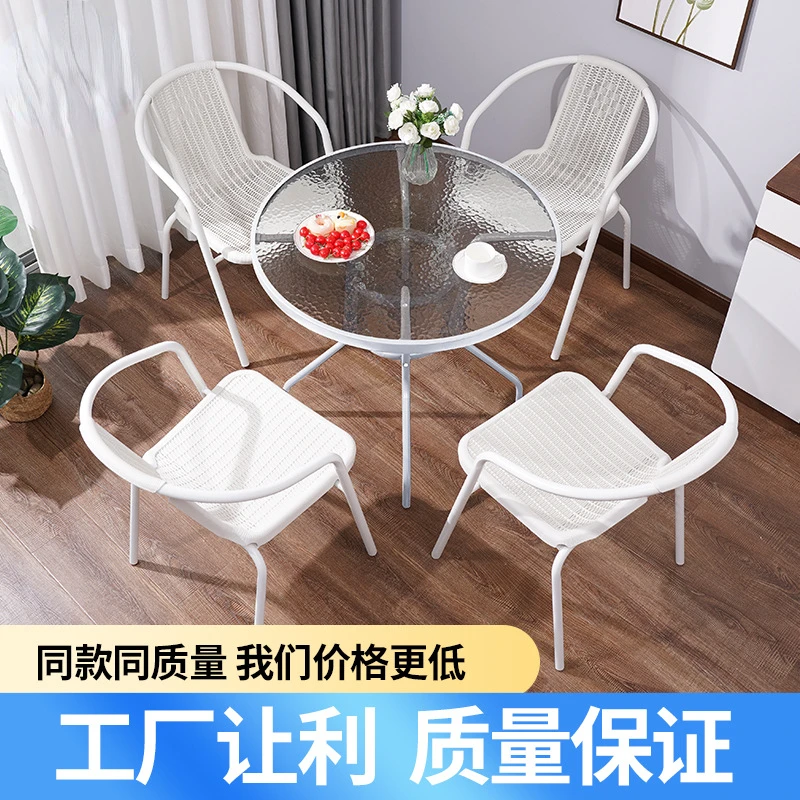 Folding outdoor table and chair set courtyard open-air outdoor yard stall imitation rattan chair