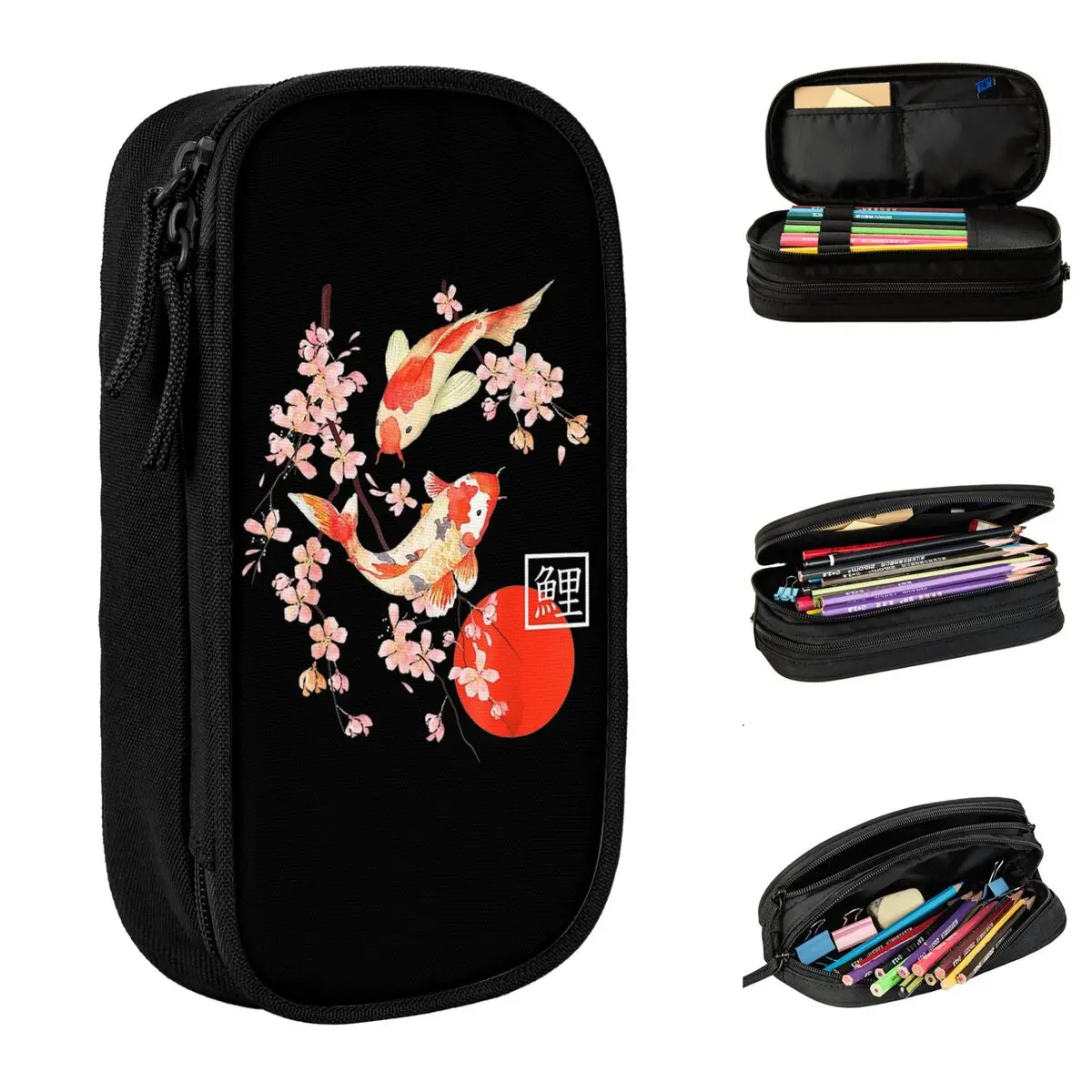 Cherry Blossom Koi Carp Fish Japanese Sakura Pencil Case Lovely Pen Bag for Student Big Capacity School Supplies Pencil Pouch