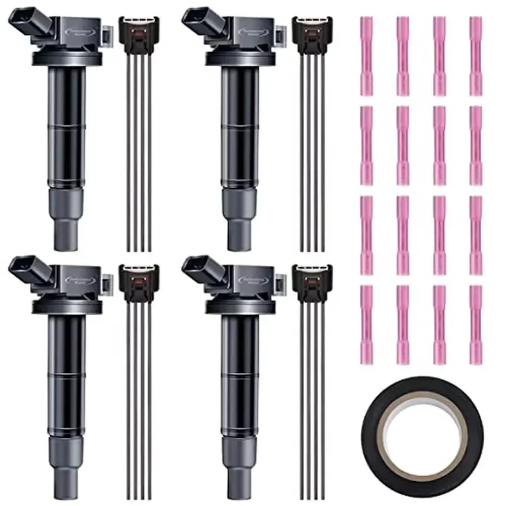 

Set of 4 Ignition Coils Pack with Female Connector Plug Harness Toyota Camry Corolla RAV4 Solara Matrix HS250h Kit with