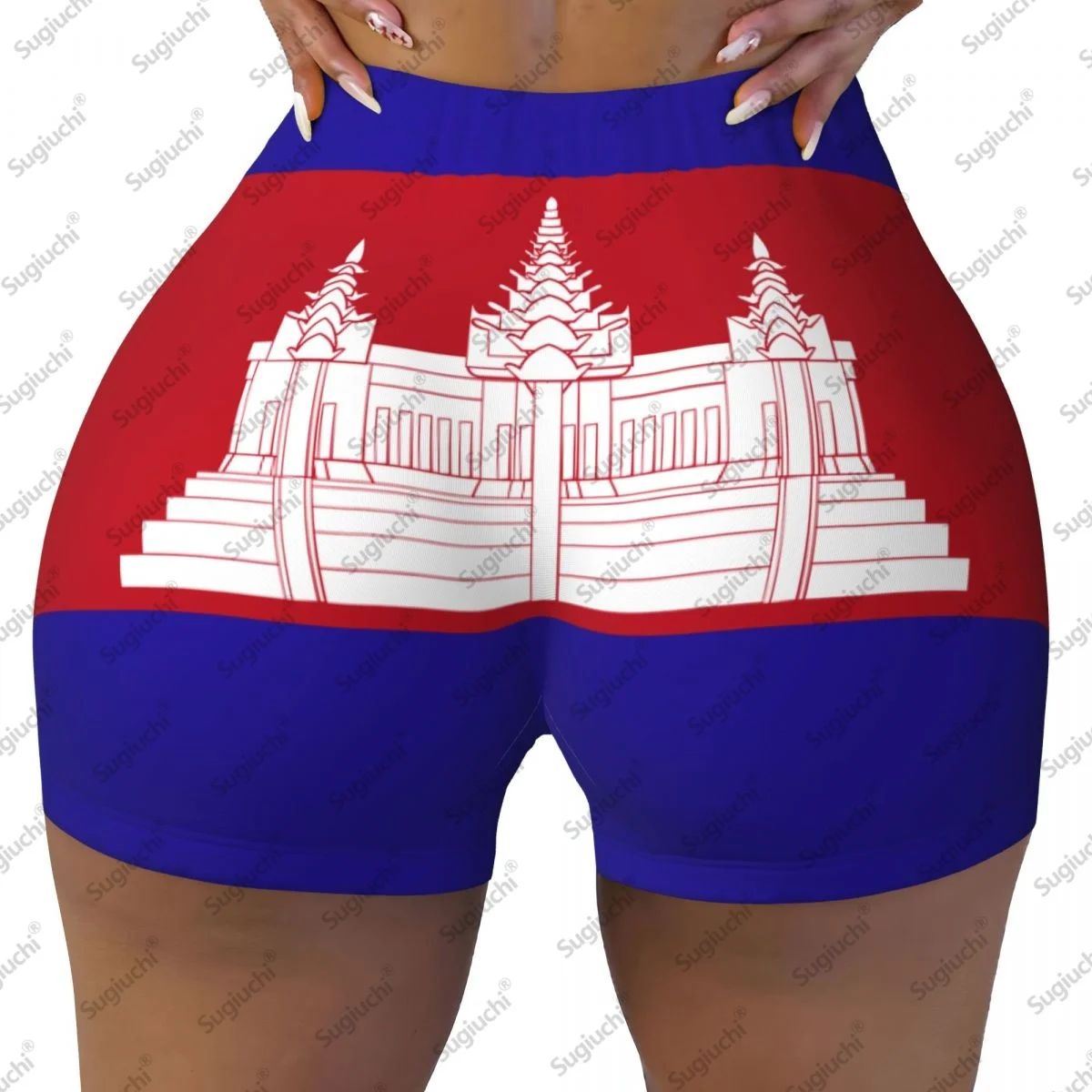 

2026 Шорты для йоги с флагом Камбоджа для женщин, шорты для тренировок, подтягивающие ягодицы, с высокой талией, шорты для бега в тренажерном зале