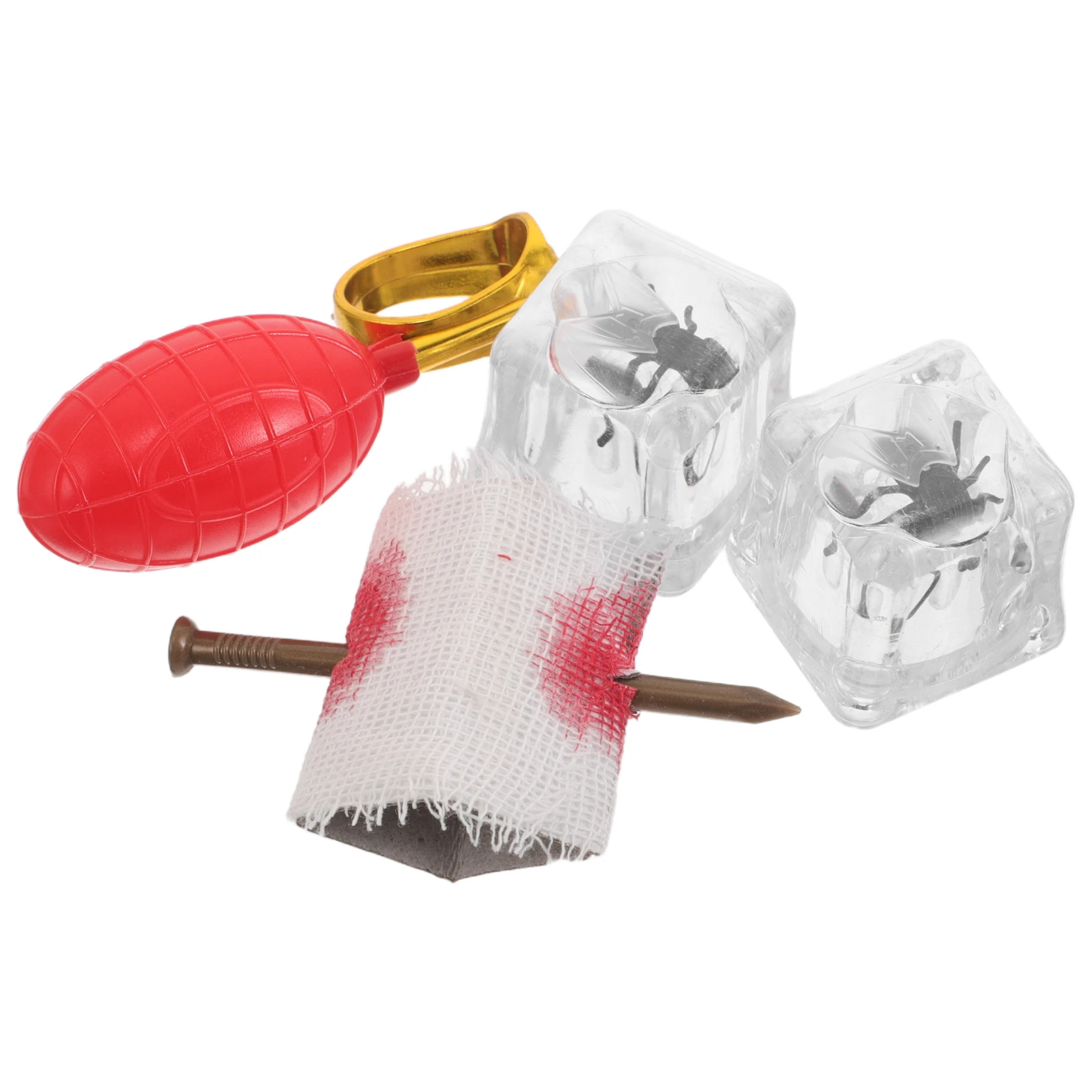 4pcs Set Prank Kejutan Trik Jari Cincin Semprot Air Kuku Palsu Melalui Jari Es Batu Plastik Dengan Serangga Untuk Halloween April