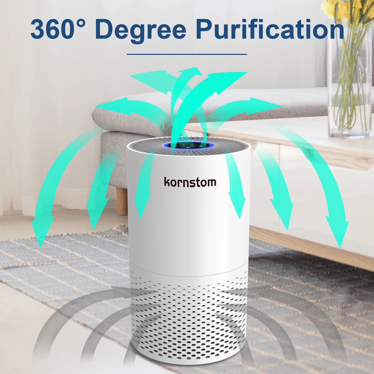 Air Purifier For Home Allergies Pets Hair In Hepa Filter 50db Filtration System Cleaner Odor Eliminators Remove 99.97% White