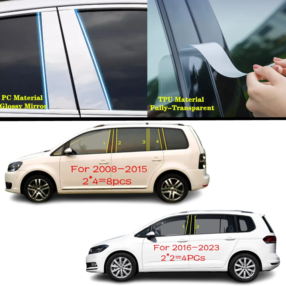 

For Volkswagen VW Touran/L 2008-2023 2024 Car TPU/Glossy Mirror Pillar Post Cover Door Trim Window Molding Sticker Accessories