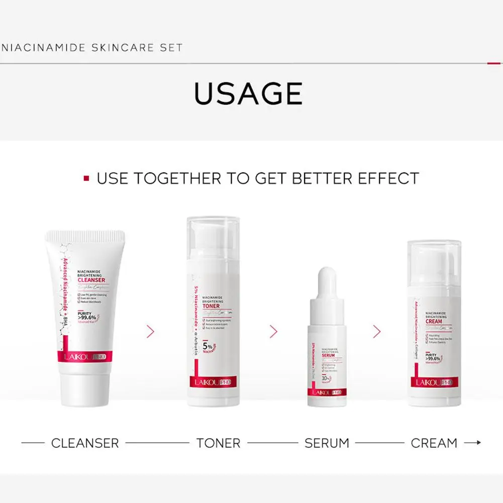 Niacinamide Essence Set per la cura della pelle Toner crema per il viso detergente per il viso controllo dell\'olio Kit idratante profondo pulito Set