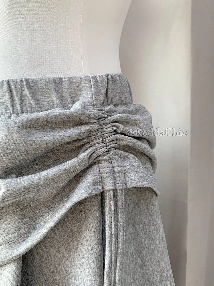 ReddaChic Wrappd Gray Sweatpants Lounge Elastic Waist Wide Leg Irregular Skirt Layering Trousers Grunge Korean Women Clothes