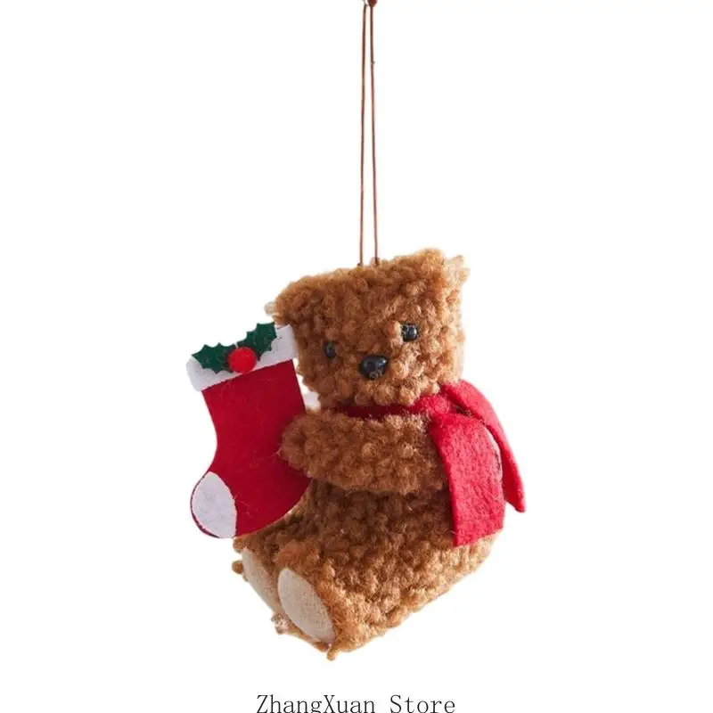 Weihnachts-Hängebär-Akzent aus weichem Stoff mit Schlaufenkordel für Baumkranz, und Türdekoration Innenbereich, 3 x – Detail 8
