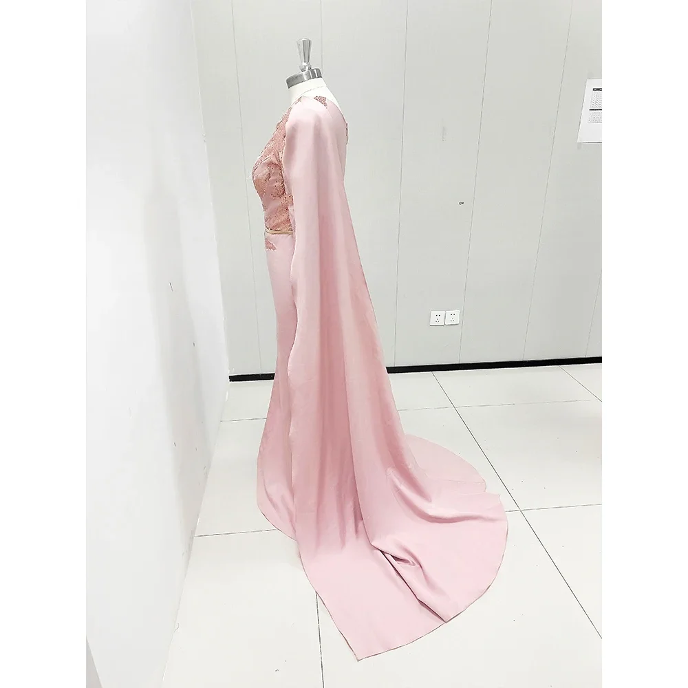 Mode Applikationen eine Schulter Abendkleid rosa Seite geteilt boden lang Kapelle Zug Meerjungfrau formelle Gelegenheit elegantes Kleid