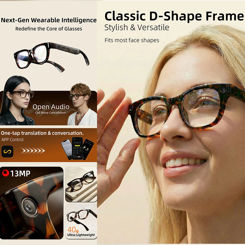 G600 Pro AI Smart Glasses 13MP Camera Capture 1080p HD Video