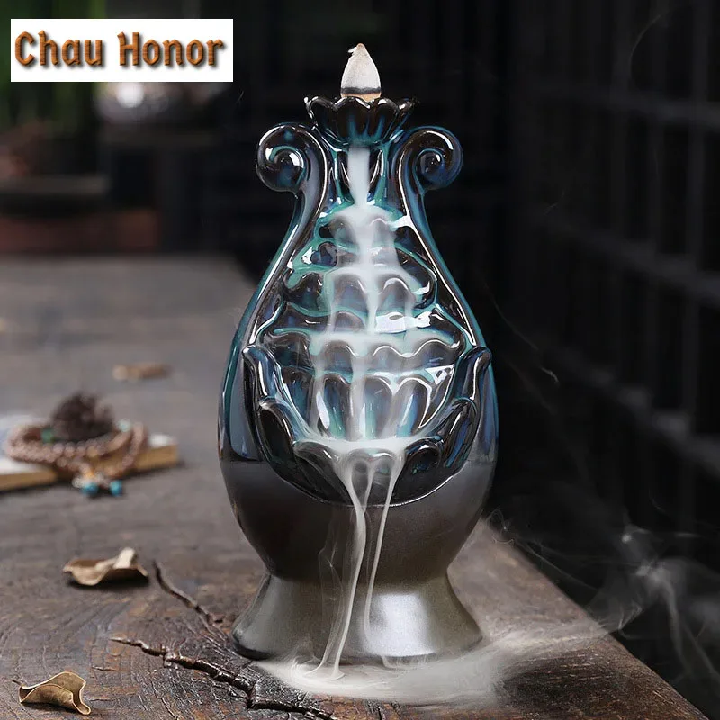 

Incense Burner Ceramic Backflow Censer Backflow Aromatherapy Incense Censer Holder for Home Reading Room Clouds Sea and Mountain