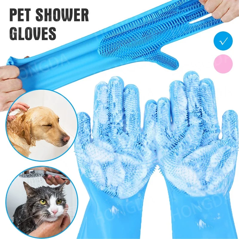 1 paio di guanti da bagno per animali domestici spazzola da bagno per la depilazione materiale in Silicone guanti multifunzionali prodotti per la