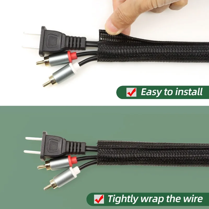 3/5/10m PET Cable Sleeve Self-Closed 3mm-50mm Flexible Wear Resistant Braid Insulated Split USB Cable Management Protect Sheath