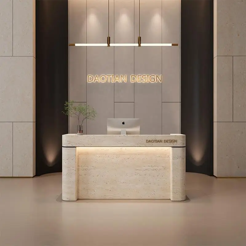 Small hotel reception desk, stone bar counter, front desk, cashier