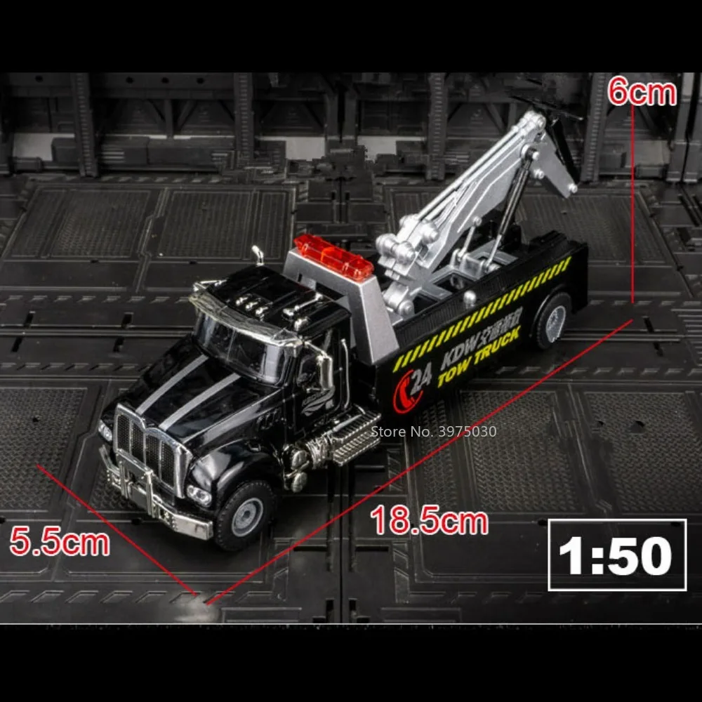 1/50 Alloy Traffic Road Rescue Car Model Diecast Metal Toy Simulation Engineering Trailer Truck Manual Taxiing Toy for Kids Gift