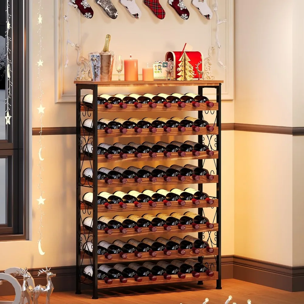 

US Shipping Freestanding 64 Bottle Wine Rack with LED Lights, Floor Standing Wine Storage Cabinet Display Shelf for Kitchen