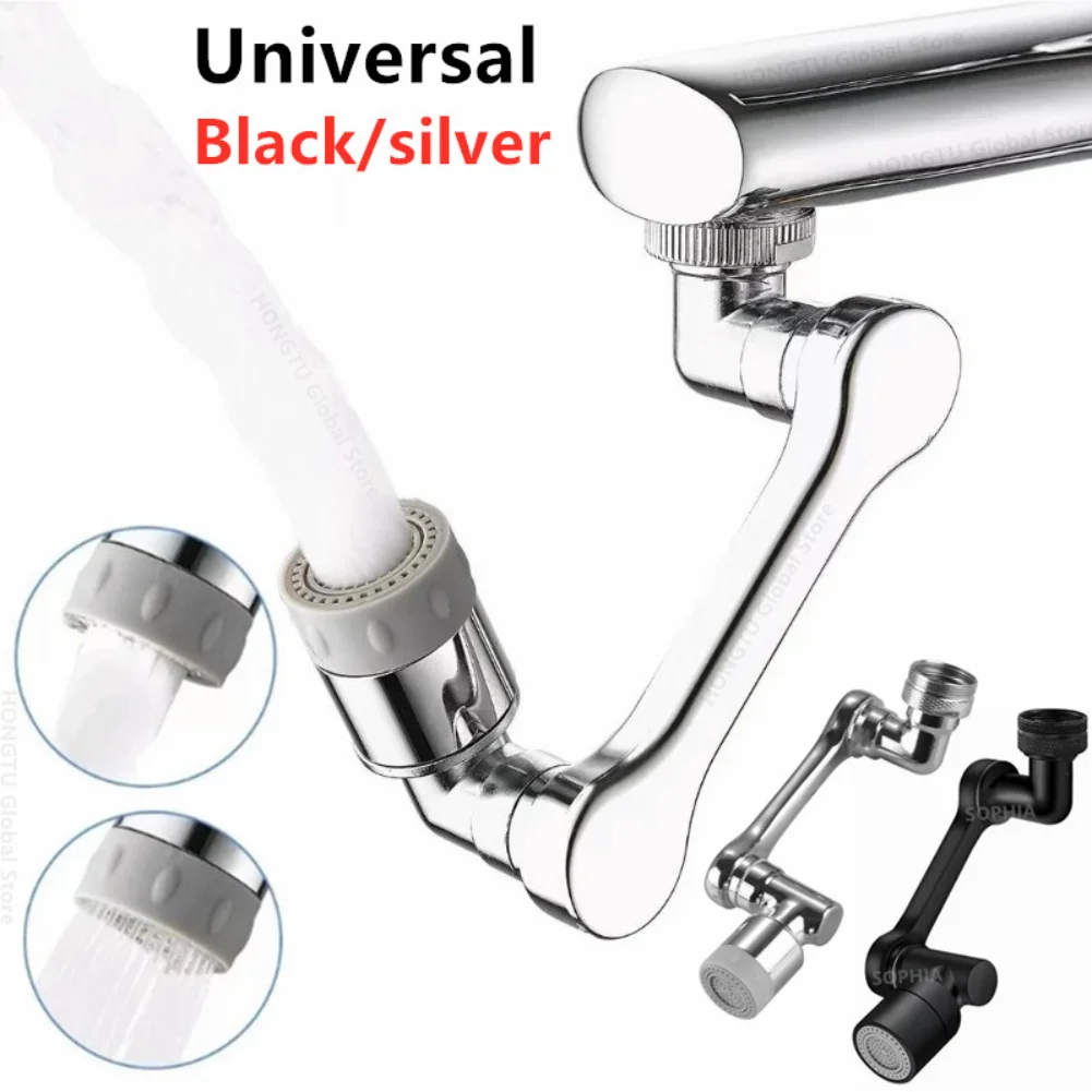 Black 1080° Swivel Mixer Faucet Extender Nozzle Bubbler Universal Kitchen Tap Extend Robotic Arm Extension Faucet Splash