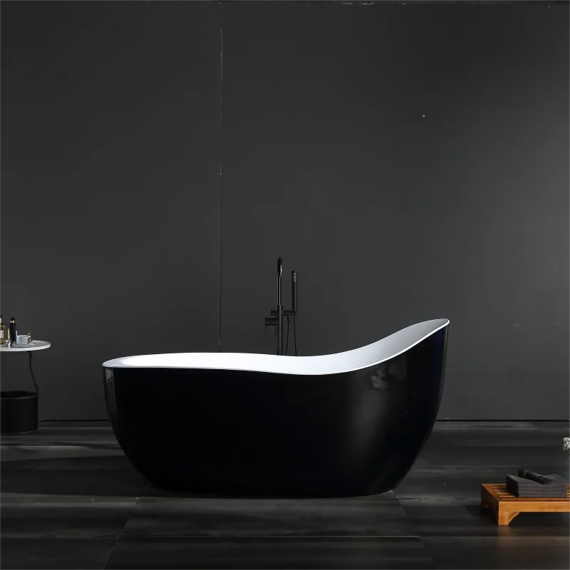 1.7M-1.8m black and white oval freestanding adult bathtub, deep immersion acrylic bathtub
