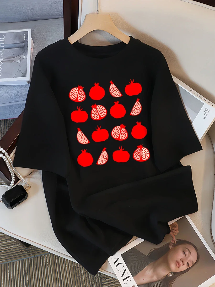 شكل الرمان التوضيح تي شيرت مطبوع المرأة عادية تي شيرت لينة أنثى الشارع ملابس بأكمام قصيرة الجرافيك الملابس الجديدة