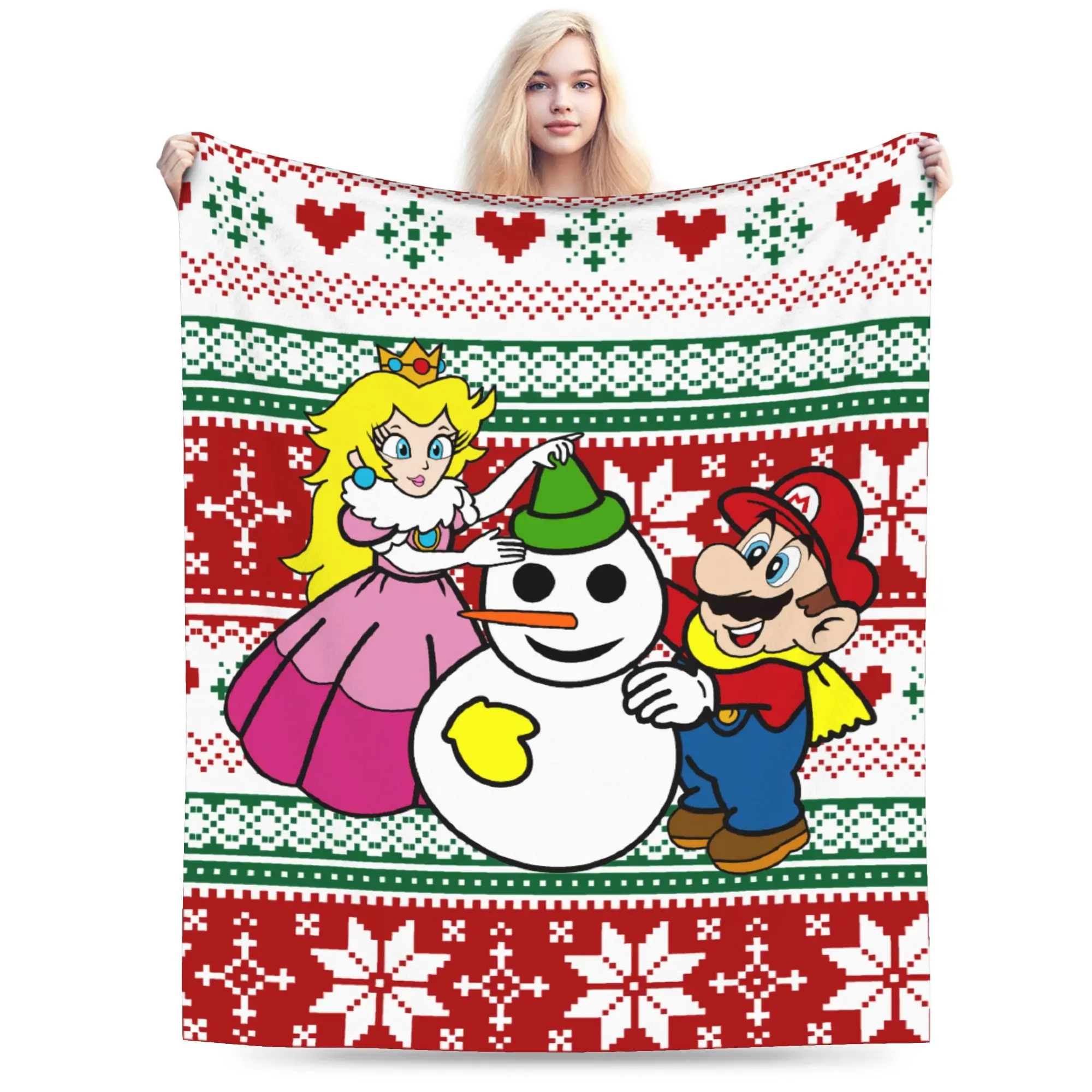 

Cartoon Christmas Super Marios Blanket Velvet Print Portable Super Warm Throw Blanket for Bedding Bedroom Bedding Throws