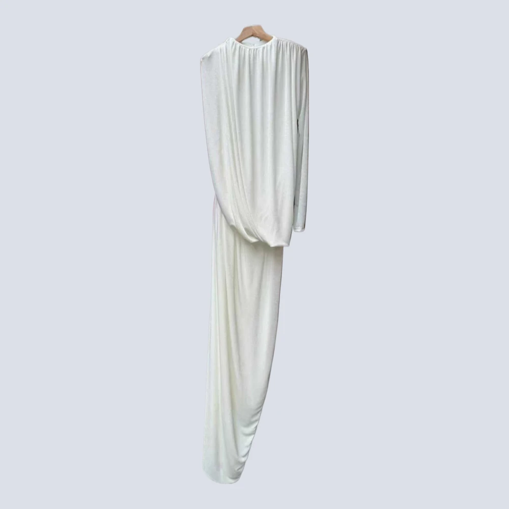 TWOTWINSTYLE Casual Gesplitste Plooien Onregelmatige Jurken voor Vrouwen Ronde Hals Lange Mouwen Tuniek Ontwerp Gevoel Lange Jurk Vrouwelijke Nieuwe