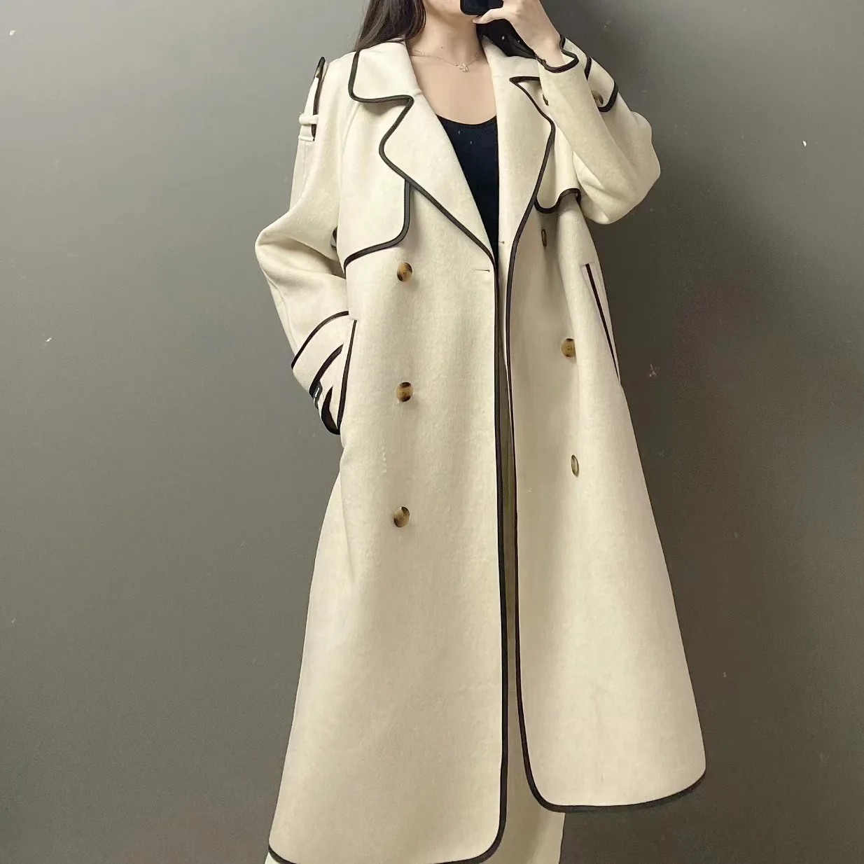 

New double sided wool coat women's long double-breasted belt loose woolen coat camperas largas de mujer casaco inverno feminino