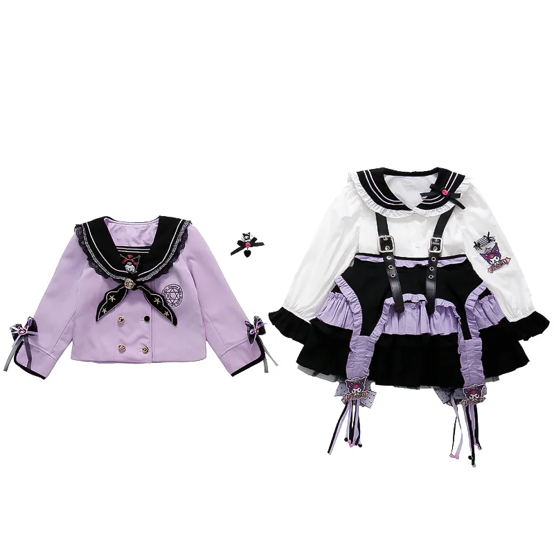 Spring Autumn Sanrios Anime Kuromi Lolita Y2K Girl Jk Dress Top Shirt Pleated Skirt Princess Kawaii Uniform Cartoon Sailor Suit