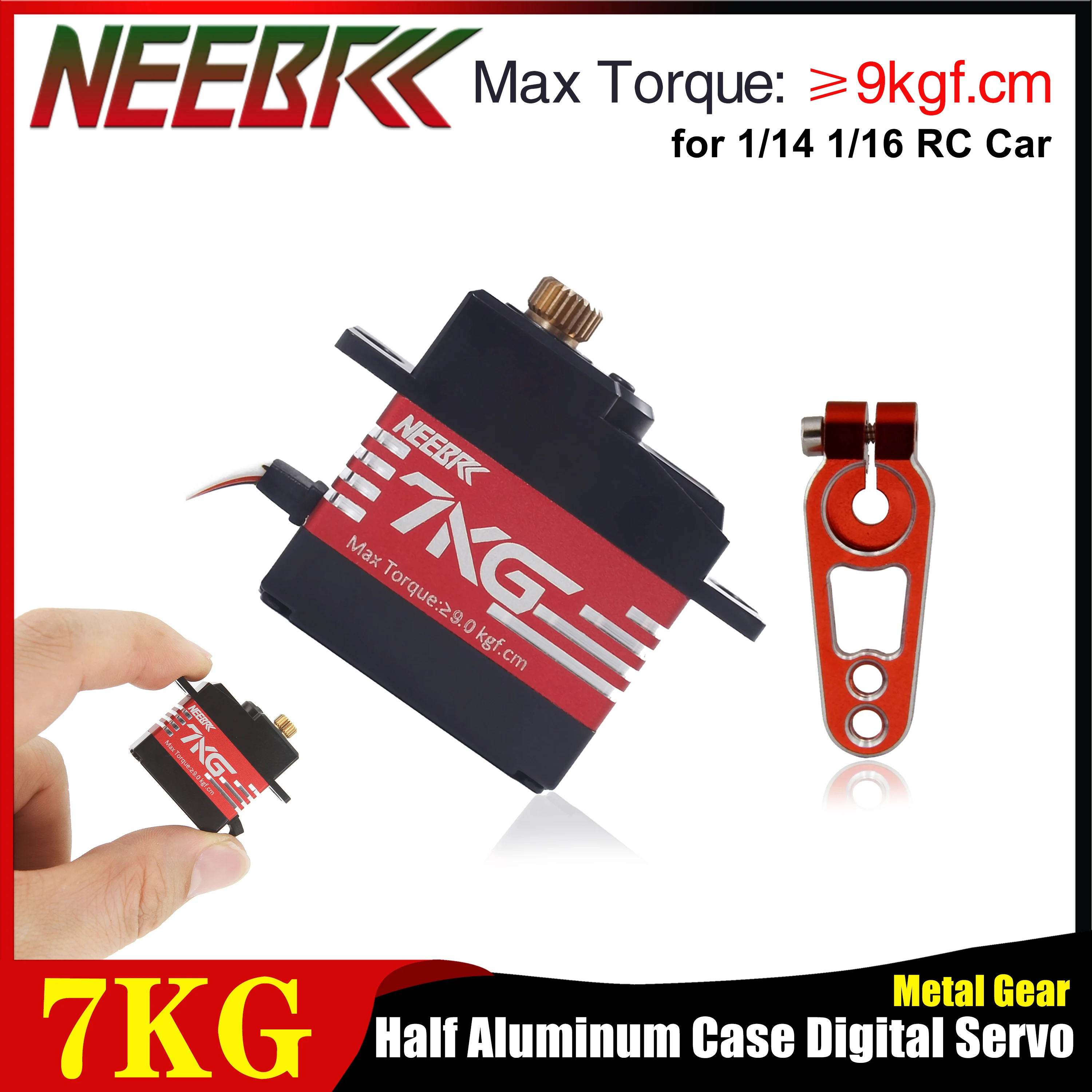 

NEEBRC 7KG Half Aluminum Case Metal Gear Digital Servo w Metal Arm for 1/14 1/16 1/18 RC Car Boat Plane Robot Wltoys Hyper Go