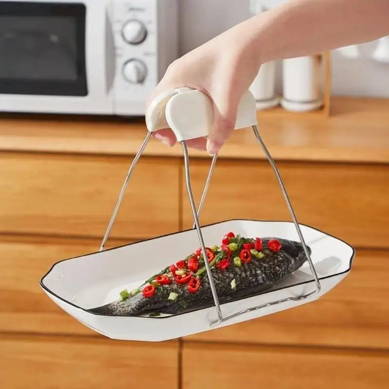 Minimalist Kitchen Heat-Resistant Utensil Plate Tongs Stainless Steel And Silicone High-Temperature Resistant Anti-Scald