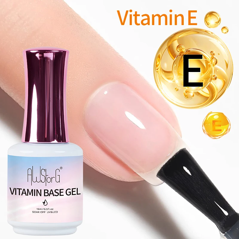 AWStorG15ML Esmalte em Gel Base Fortalecedora com Vitamina E para Extensão de Unhas em Gel, em Frasco, Removível por Imersão, Gel UV para Unhas