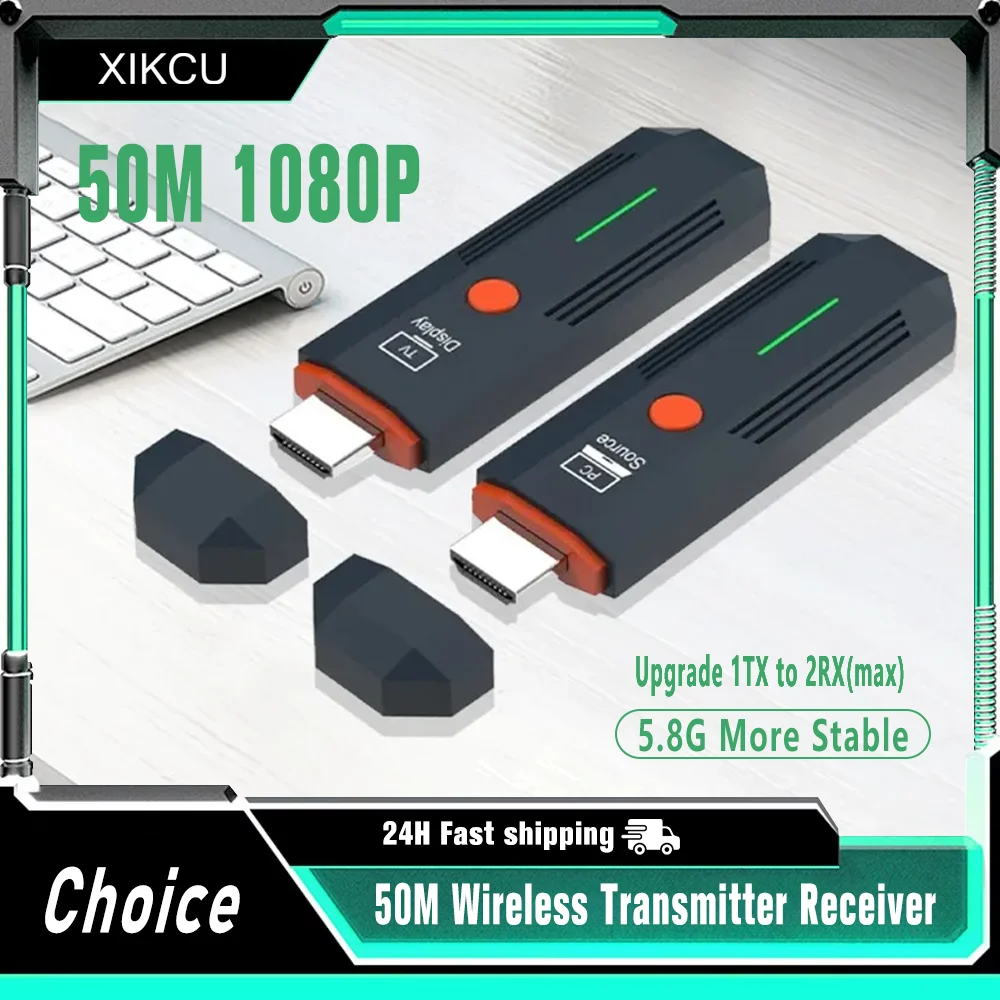 جهاز إرسال واستقبال فيديو لاسلكي 50 متر، كابل محول عرض متوافق مع HDMI، مرآة شاشة للكاميرا والكمبيوتر إلى التلفزيون #1